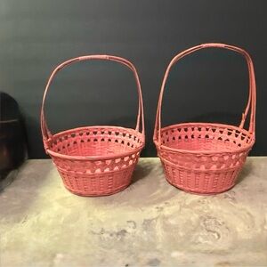 Set of Two Pink Woven Baskets